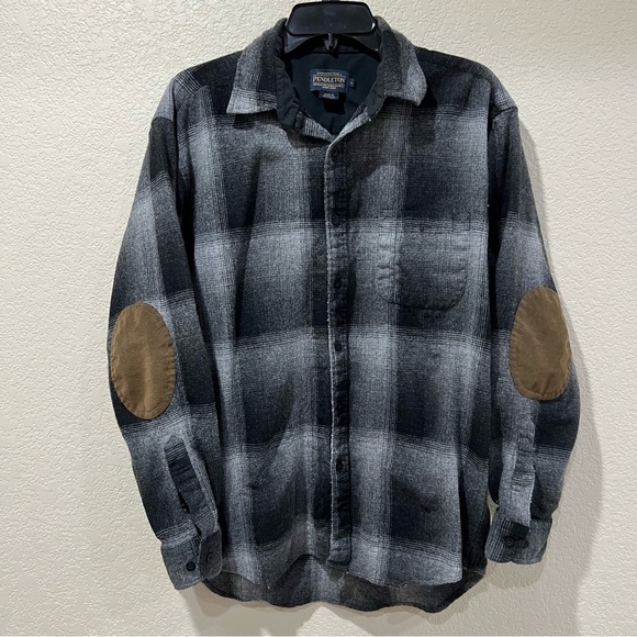 Pendleton Trail Wool Long Sleeve Shirt  Men’s Large Black Gray Button Down plaid - Picture 1 of 16